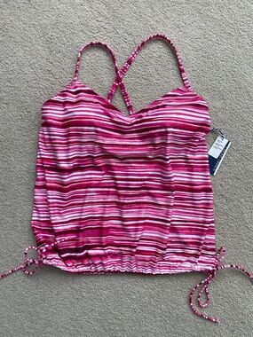 Sonnet Shores Striped Pink Adjustable Tankini Top in size 10. NWT